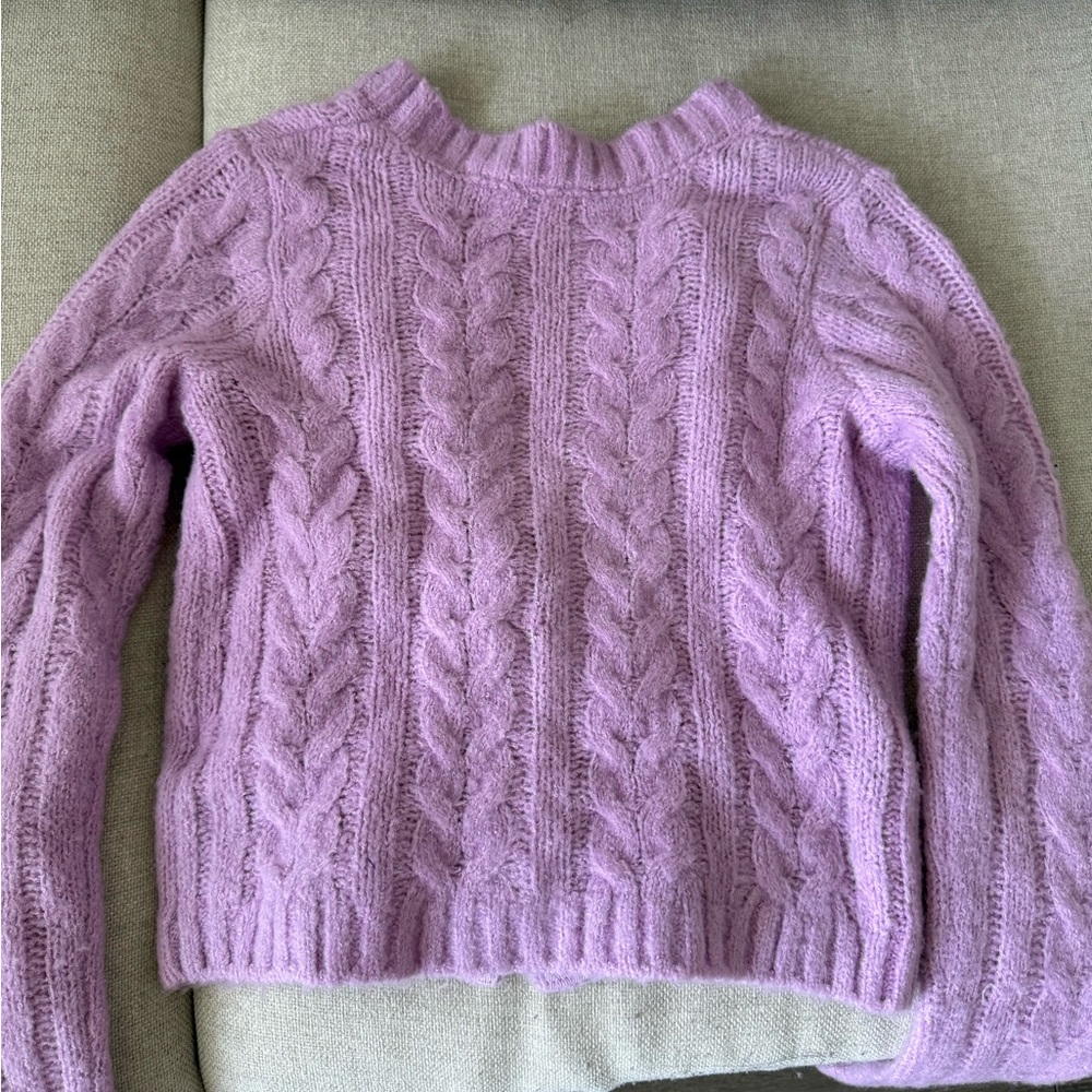 For Love & Lemons Lavender Cable Knit V-Neck Cardigan - Picture 3 of 3